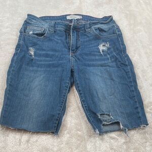 Distressed Denim Bermuda Shorts in Blue
